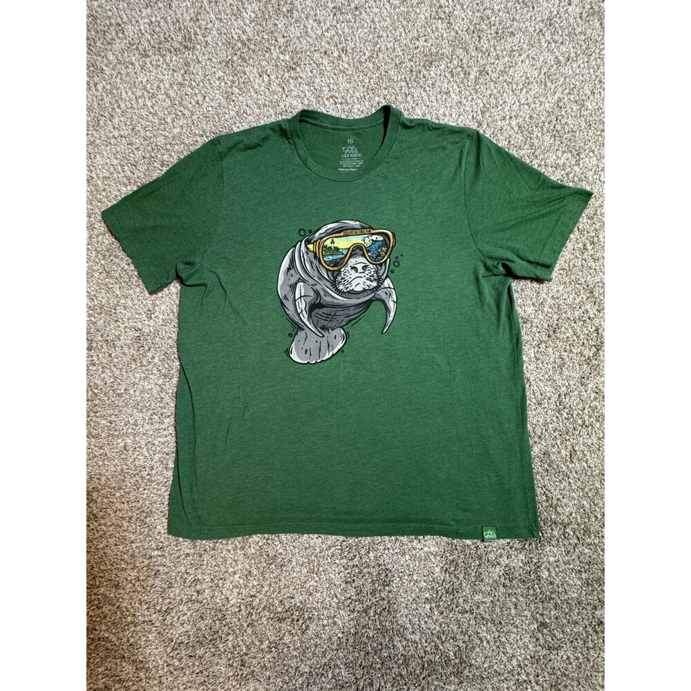 Wild Tribute Shirt Mens XXL 2XL Green Biscayne National Park Manatee Graphic Tee